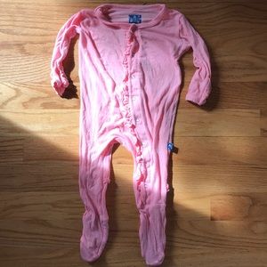 Kickee Pants Pink Ruffle Footie - 3-6 months